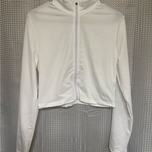 SHEIN White Cropped Zip-Up Hoodie